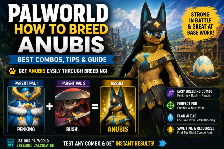 How to breed Anubis in Palworld using parent Pals and breeding combinations